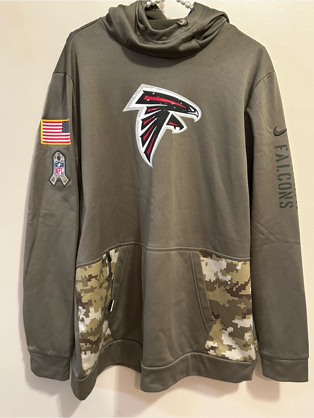Nike Atlanta Falcons Salute to Service Hoodie 2022 Mens L Olive Camo Pullover